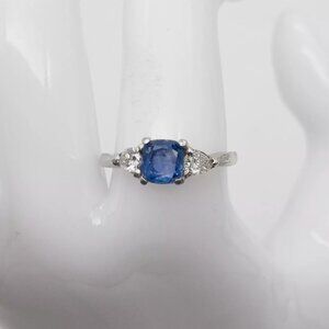 Tiffany & Co Signed 1.73ct Blue Sapphire Pear Cut Diamond Platinum Ring